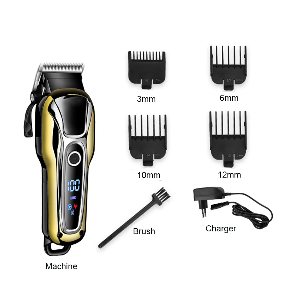 (image for) Kemei KM-1990PG 100-240V Rechargeable Hair Trimmer Professional Hair Clipper Hair Cutting Beard