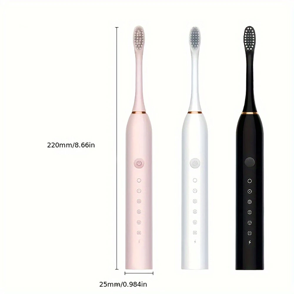 (image for) Ultrasonic Electric Toothbrush USB Charging Toothbrush for Adults Children Soft Bristles Portable Waterproof Brush Kit with 4 Brush Heads